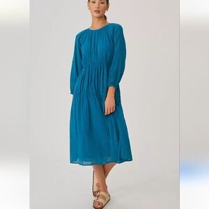 NWT Anthropologie Sundry Long Sleeve Teal Tiered Cotton Midi Dress